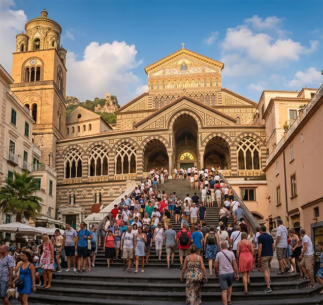 Amalfi town center and historic St. Andrew Cathedral view